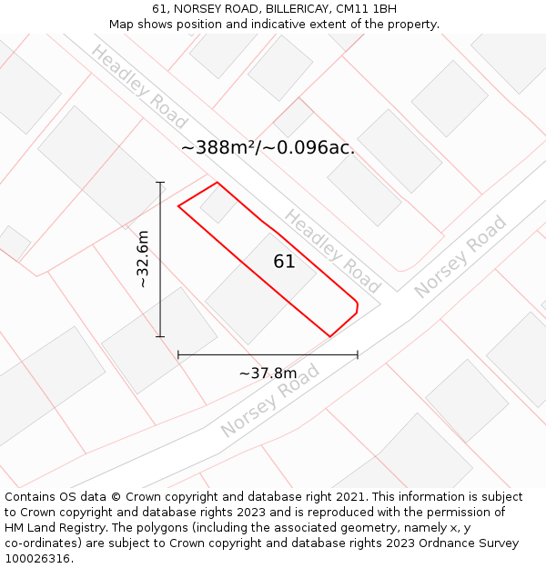 61, NORSEY ROAD, BILLERICAY, CM11 1BH: Plot and title map