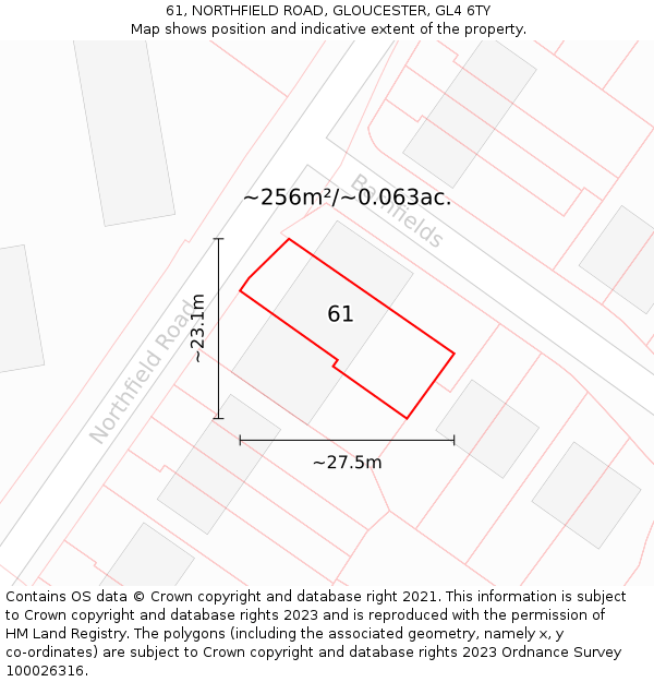 61, NORTHFIELD ROAD, GLOUCESTER, GL4 6TY: Plot and title map