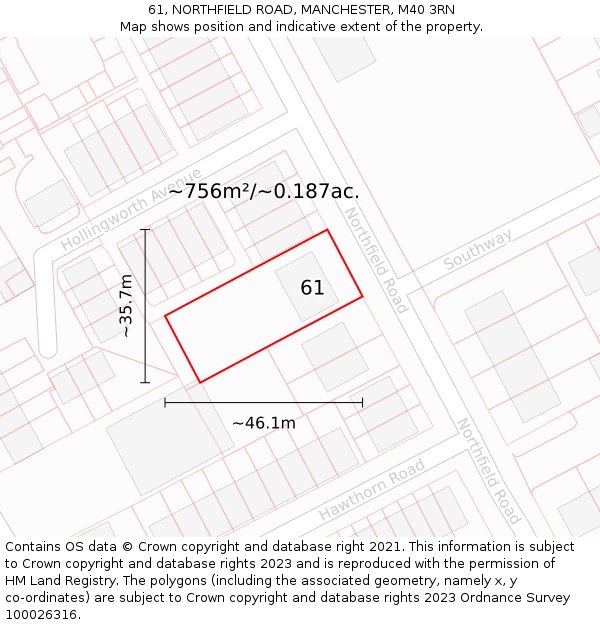 61, NORTHFIELD ROAD, MANCHESTER, M40 3RN: Plot and title map