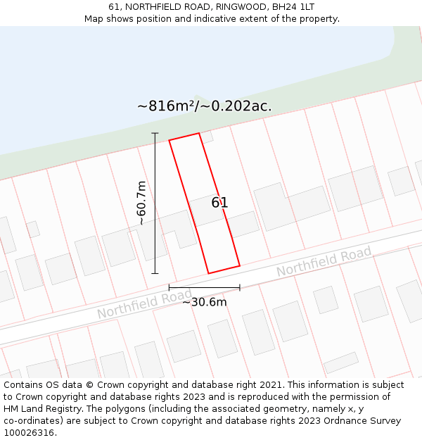 61, NORTHFIELD ROAD, RINGWOOD, BH24 1LT: Plot and title map