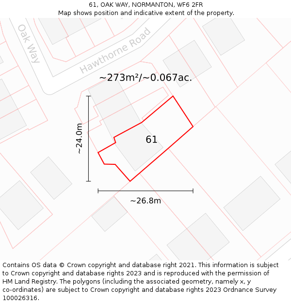 61, OAK WAY, NORMANTON, WF6 2FR: Plot and title map