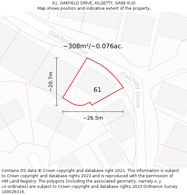 61, OAKFIELD DRIVE, KILGETTY, SA68 0UD: Plot and title map