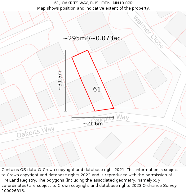 61, OAKPITS WAY, RUSHDEN, NN10 0PP: Plot and title map