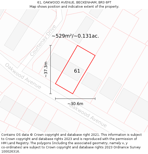 61, OAKWOOD AVENUE, BECKENHAM, BR3 6PT: Plot and title map