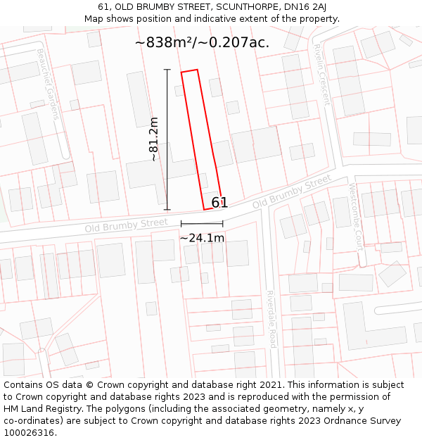 61, OLD BRUMBY STREET, SCUNTHORPE, DN16 2AJ: Plot and title map