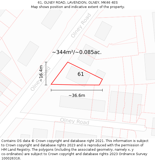 61, OLNEY ROAD, LAVENDON, OLNEY, MK46 4ES: Plot and title map