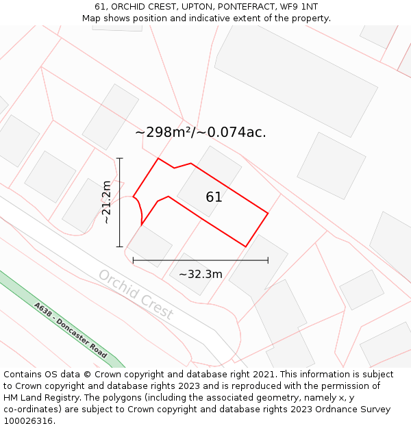 61, ORCHID CREST, UPTON, PONTEFRACT, WF9 1NT: Plot and title map