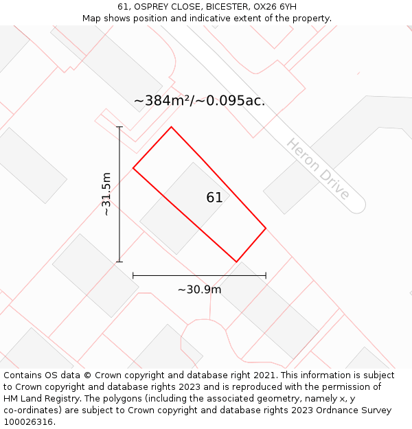 61, OSPREY CLOSE, BICESTER, OX26 6YH: Plot and title map