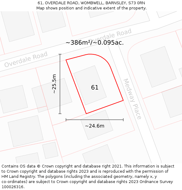 61, OVERDALE ROAD, WOMBWELL, BARNSLEY, S73 0RN: Plot and title map