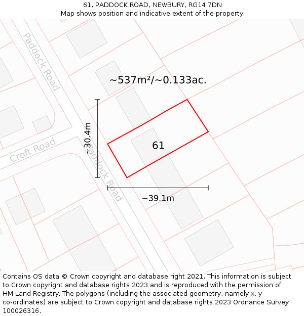 61, PADDOCK ROAD, NEWBURY, RG14 7DN: Plot and title map