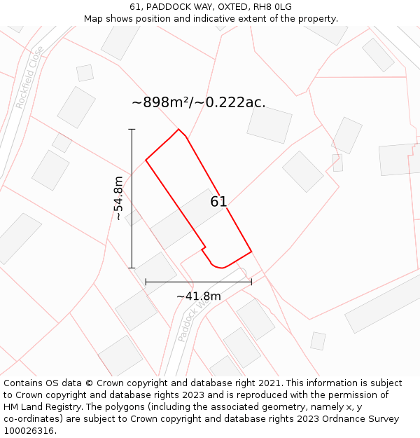 61, PADDOCK WAY, OXTED, RH8 0LG: Plot and title map