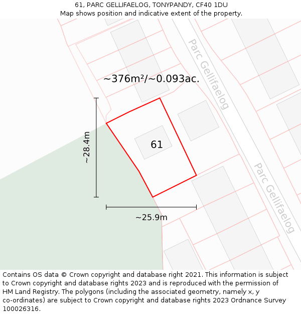 61, PARC GELLIFAELOG, TONYPANDY, CF40 1DU: Plot and title map