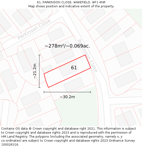 61, PARKINSON CLOSE, WAKEFIELD, WF1 4NR: Plot and title map