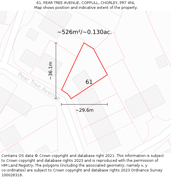 61, PEAR TREE AVENUE, COPPULL, CHORLEY, PR7 4NL: Plot and title map