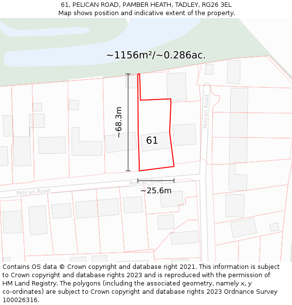 61, PELICAN ROAD, PAMBER HEATH, TADLEY, RG26 3EL: Plot and title map