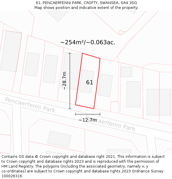 61, PENCAERFENNI PARK, CROFTY, SWANSEA, SA4 3SG: Plot and title map