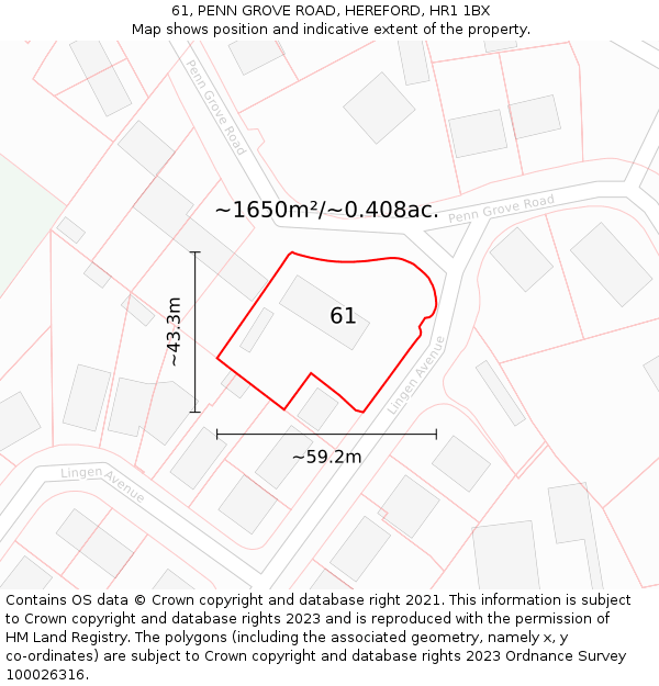 61, PENN GROVE ROAD, HEREFORD, HR1 1BX: Plot and title map