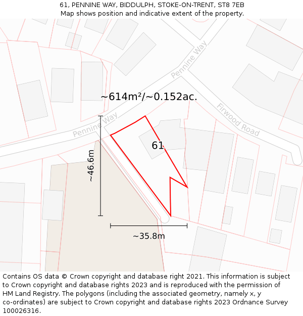 61, PENNINE WAY, BIDDULPH, STOKE-ON-TRENT, ST8 7EB: Plot and title map