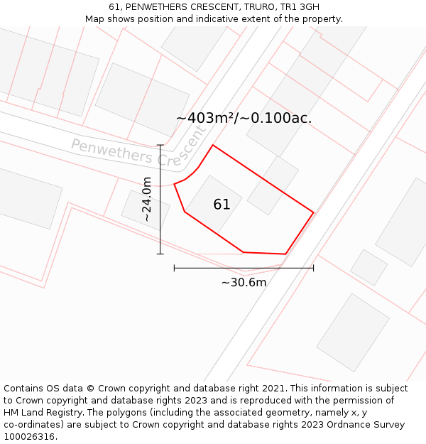 61, PENWETHERS CRESCENT, TRURO, TR1 3GH: Plot and title map
