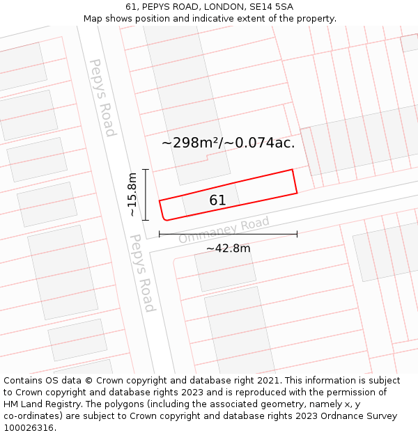 61, PEPYS ROAD, LONDON, SE14 5SA: Plot and title map