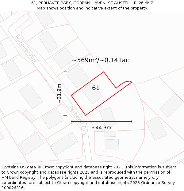 61, PERHAVER PARK, GORRAN HAVEN, ST AUSTELL, PL26 6NZ: Plot and title map