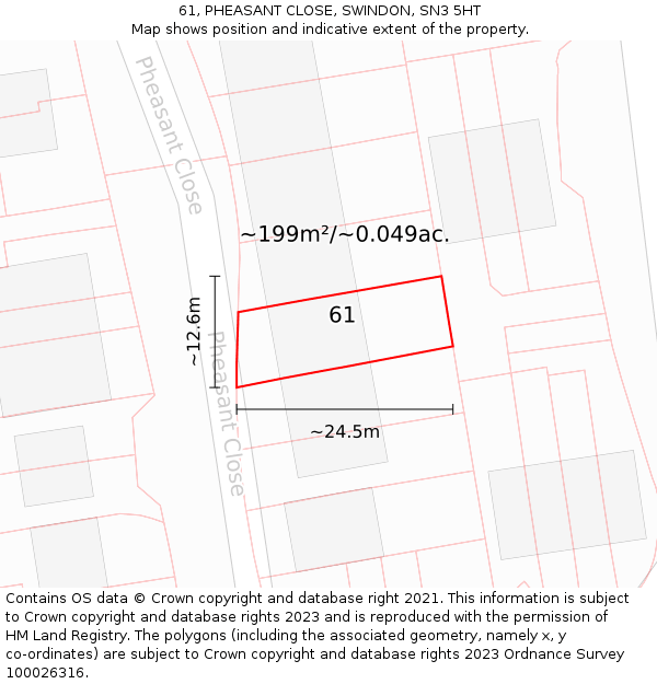 61, PHEASANT CLOSE, SWINDON, SN3 5HT: Plot and title map