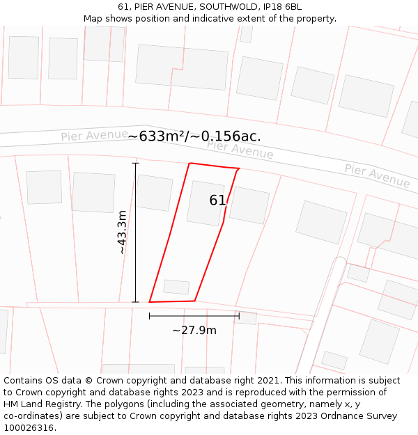 61, PIER AVENUE, SOUTHWOLD, IP18 6BL: Plot and title map