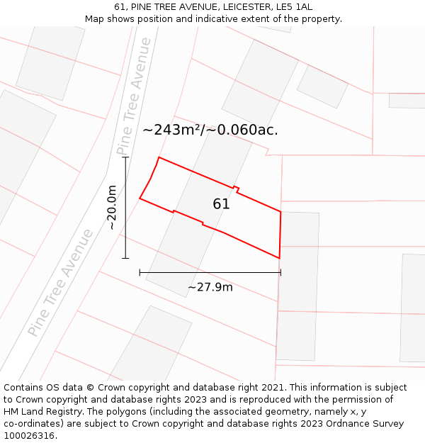 61, PINE TREE AVENUE, LEICESTER, LE5 1AL: Plot and title map