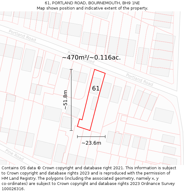61, PORTLAND ROAD, BOURNEMOUTH, BH9 1NE: Plot and title map