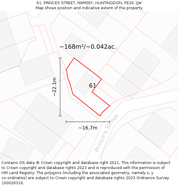61, PRINCES STREET, RAMSEY, HUNTINGDON, PE26 1JW: Plot and title map