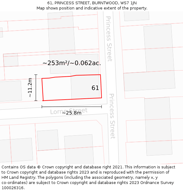 61, PRINCESS STREET, BURNTWOOD, WS7 1JN: Plot and title map