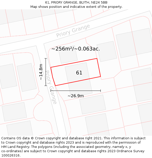 61, PRIORY GRANGE, BLYTH, NE24 5BB: Plot and title map