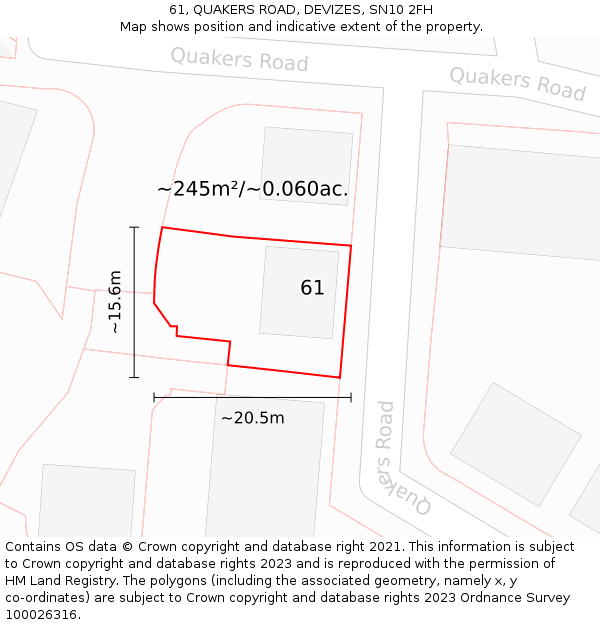 61, QUAKERS ROAD, DEVIZES, SN10 2FH: Plot and title map