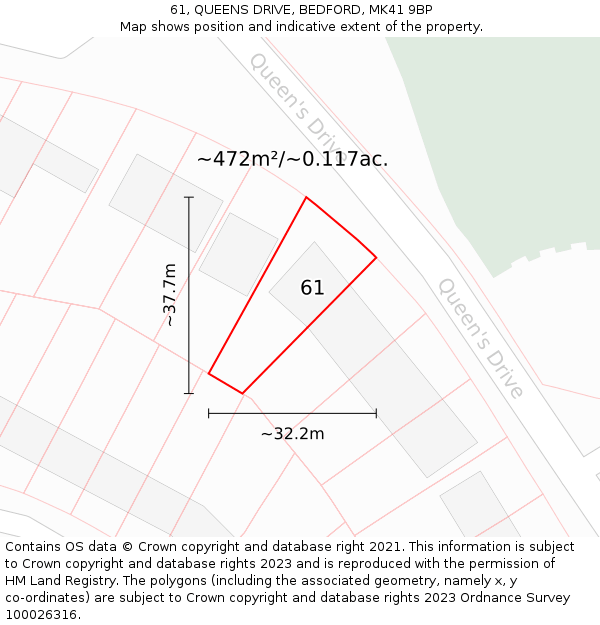 61, QUEENS DRIVE, BEDFORD, MK41 9BP: Plot and title map