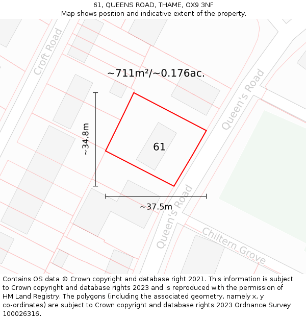 61, QUEENS ROAD, THAME, OX9 3NF: Plot and title map