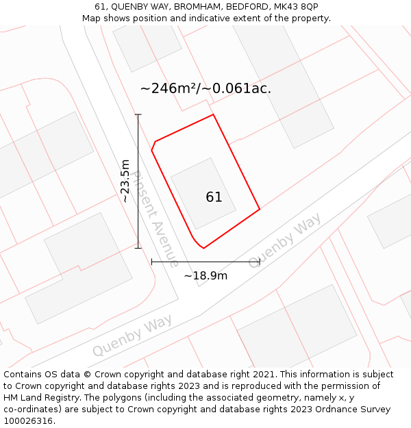 61, QUENBY WAY, BROMHAM, BEDFORD, MK43 8QP: Plot and title map