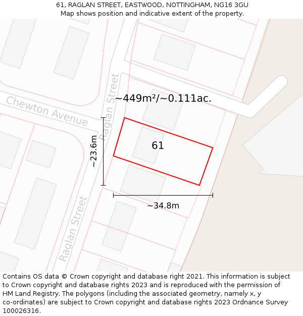 61, RAGLAN STREET, EASTWOOD, NOTTINGHAM, NG16 3GU: Plot and title map
