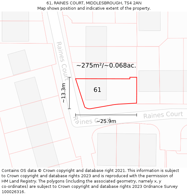 61, RAINES COURT, MIDDLESBROUGH, TS4 2AN: Plot and title map