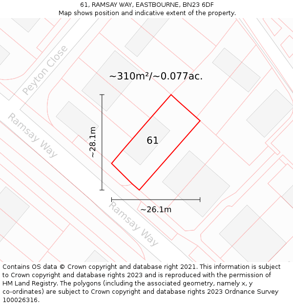 61, RAMSAY WAY, EASTBOURNE, BN23 6DF: Plot and title map