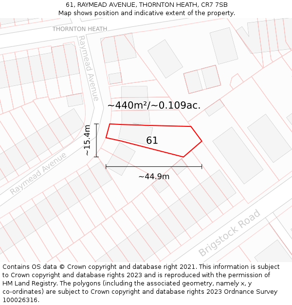 61, RAYMEAD AVENUE, THORNTON HEATH, CR7 7SB: Plot and title map