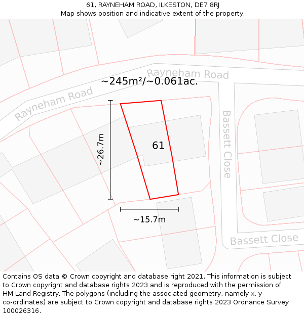 61, RAYNEHAM ROAD, ILKESTON, DE7 8RJ: Plot and title map