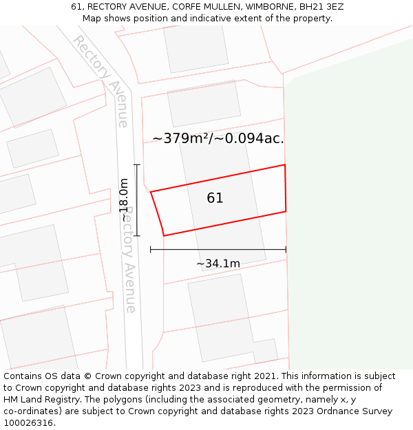 61, RECTORY AVENUE, CORFE MULLEN, WIMBORNE, BH21 3EZ: Plot and title map