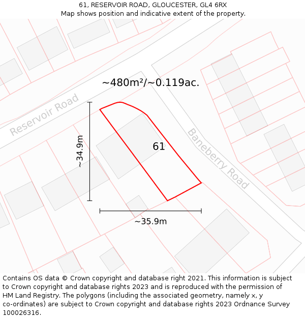 61, RESERVOIR ROAD, GLOUCESTER, GL4 6RX: Plot and title map
