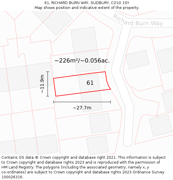 61, RICHARD BURN WAY, SUDBURY, CO10 1SY: Plot and title map