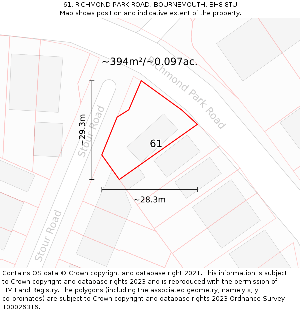 61, RICHMOND PARK ROAD, BOURNEMOUTH, BH8 8TU: Plot and title map