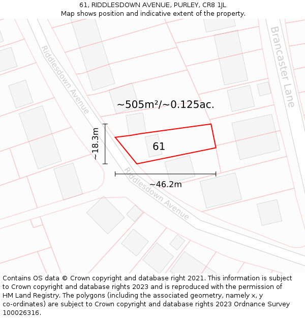 61, RIDDLESDOWN AVENUE, PURLEY, CR8 1JL: Plot and title map