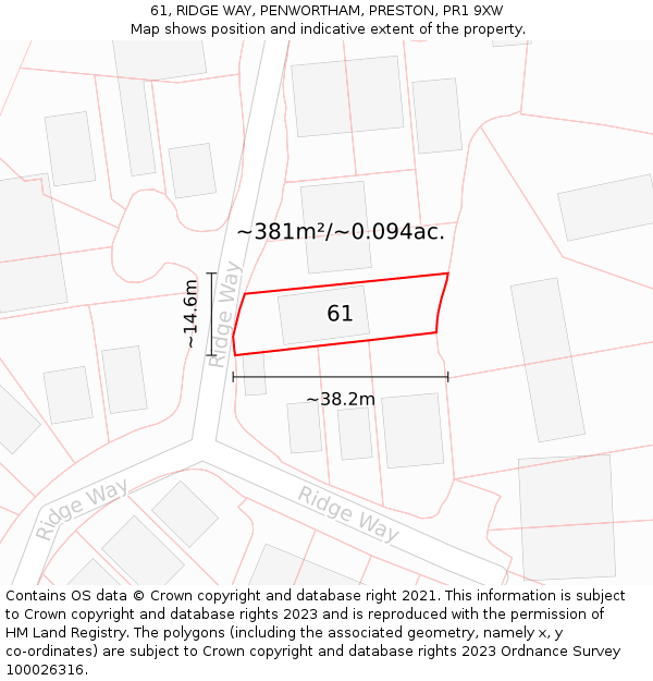 61, RIDGE WAY, PENWORTHAM, PRESTON, PR1 9XW: Plot and title map