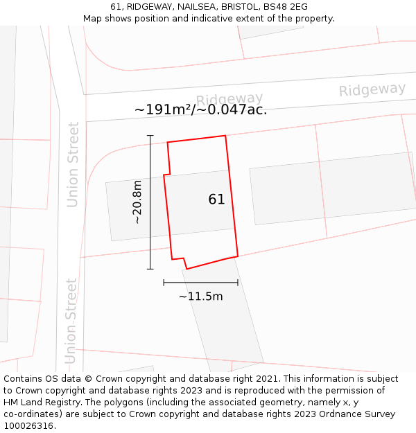 61, RIDGEWAY, NAILSEA, BRISTOL, BS48 2EG: Plot and title map