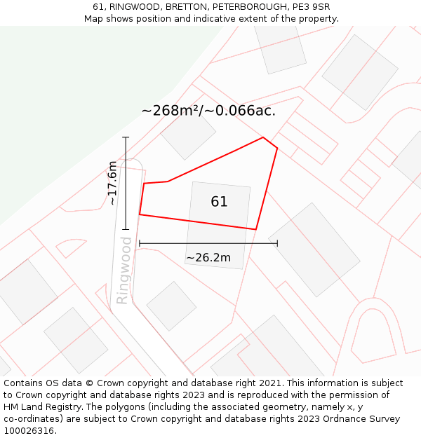 61, RINGWOOD, BRETTON, PETERBOROUGH, PE3 9SR: Plot and title map