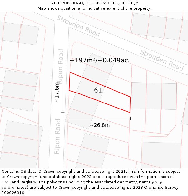 61, RIPON ROAD, BOURNEMOUTH, BH9 1QY: Plot and title map